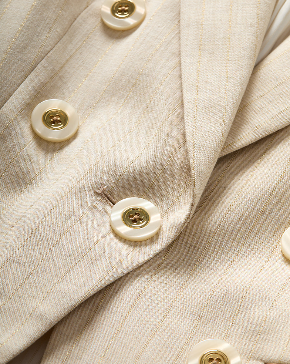Cream Pinstripe Dickey Jacket with Peak Lapel | Gaya