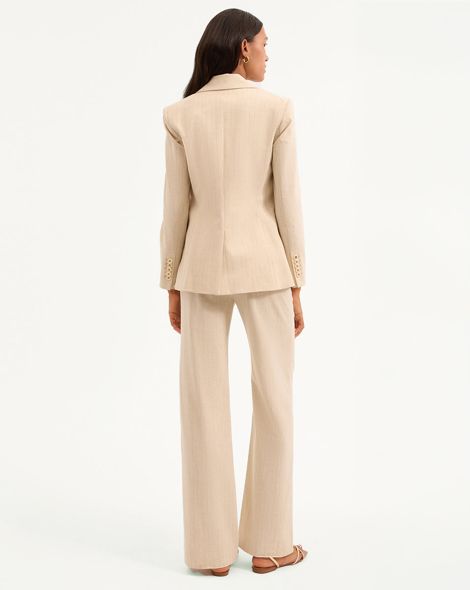 Cream Pinstripe Dickey Jacket with Peak Lapel | Gaya