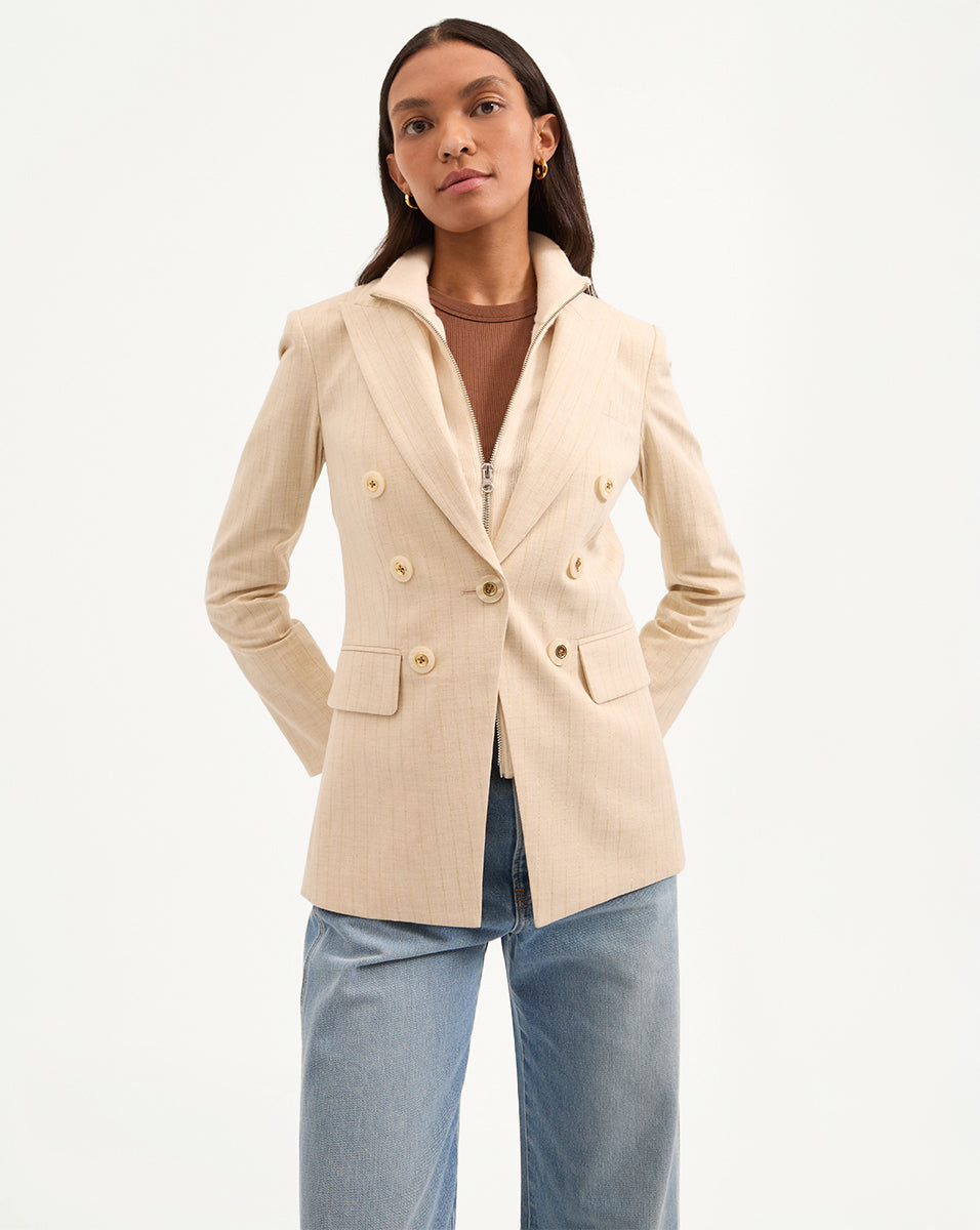 Cream Pinstripe Dickey Jacket with Peak Lapel | Gaya