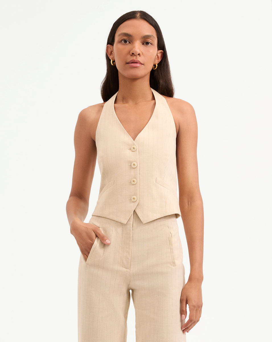 Women's Metallic Pinstripe Vest with Adjustable Back | Arabella