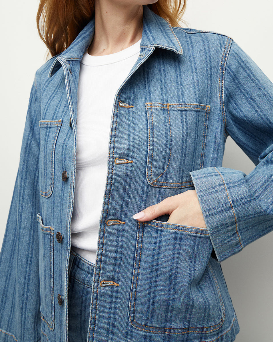 Striped Denim Chore Jacket with Exaggerated Sleeves | Dahl