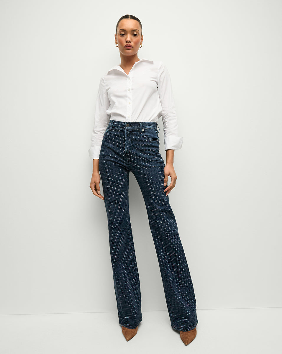 Rhinestone High-Rise Wide-Leg Jeans | Crosbie