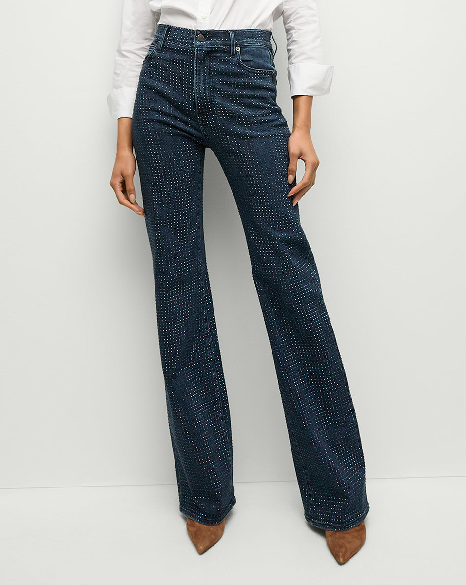 Rhinestone High-Rise Wide-Leg Jeans | Crosbie