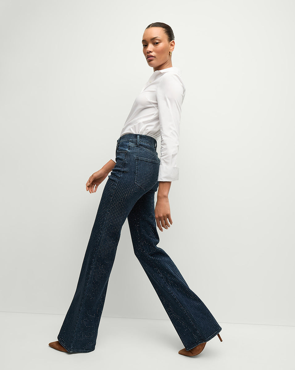 Rhinestone High-Rise Wide-Leg Jeans | Crosbie