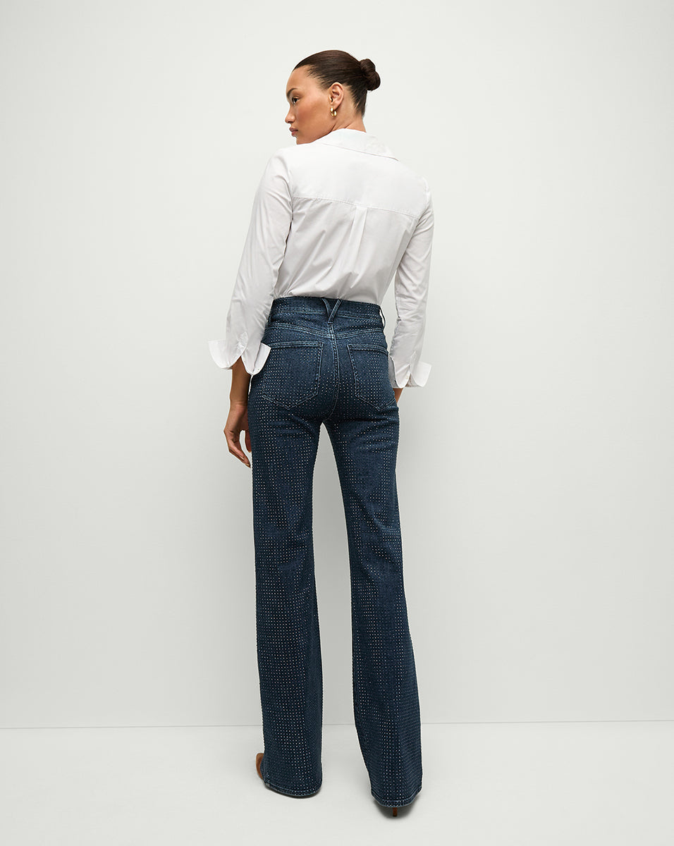 Rhinestone High-Rise Wide-Leg Jeans | Crosbie