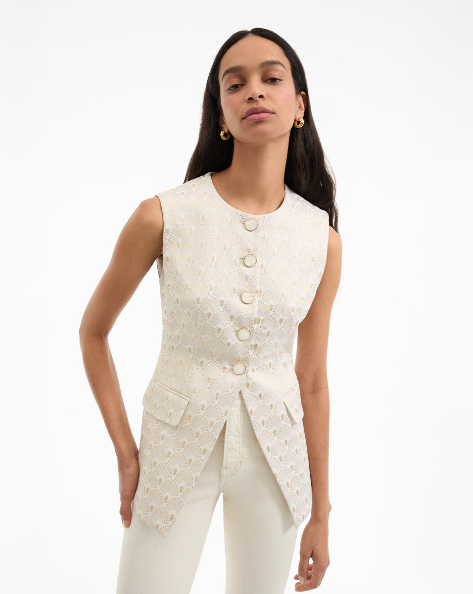 Gold-Print Scallop Vest for Women | Lois Metallic Fashion Top
