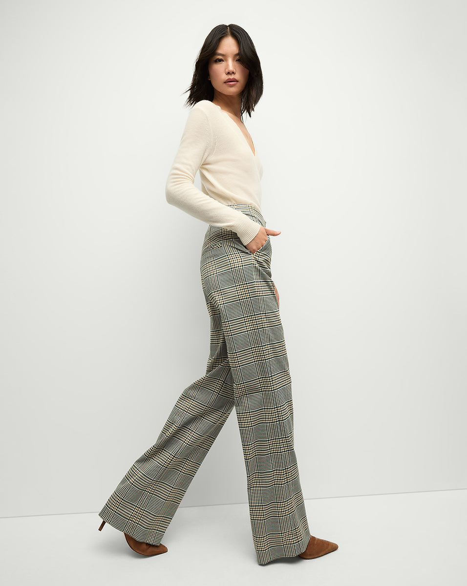 Wide-Leg Plaid Pants for Women | Tonelli High-Waisted Stretch
