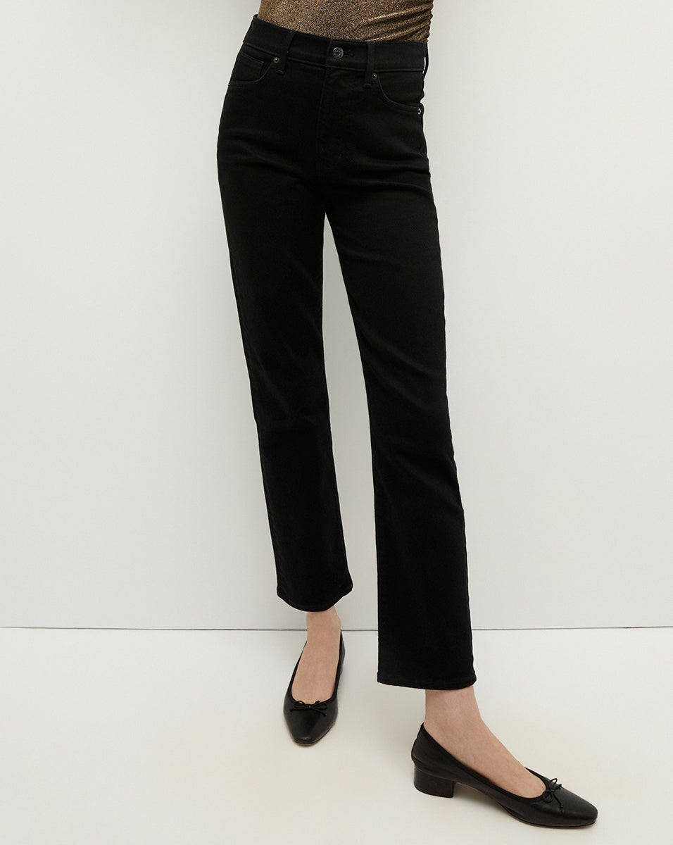 Slim Straight-Leg High-Rise Jeans in Black | Ryleigh Denim