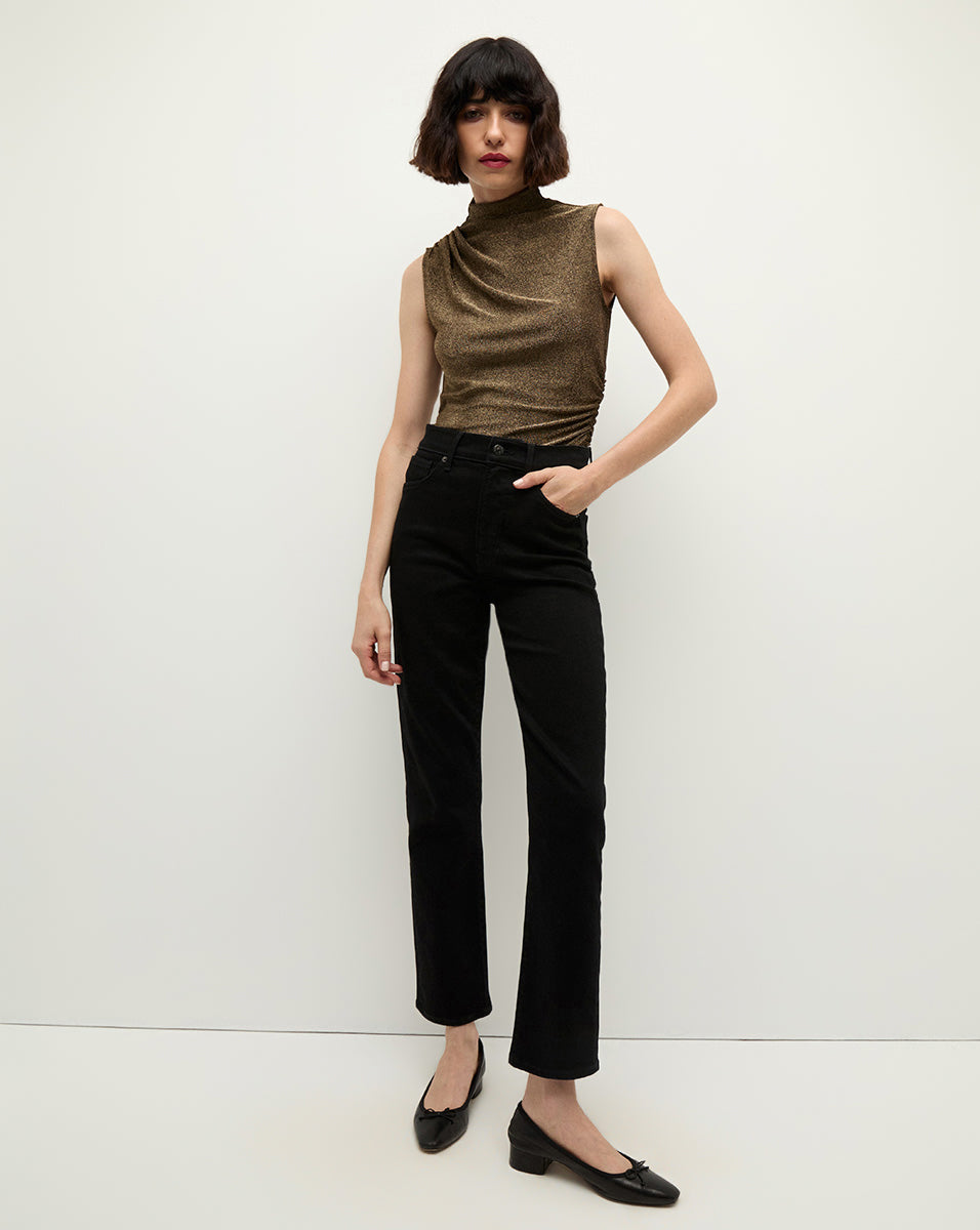 Slim Straight-Leg High-Rise Jeans in Black | Ryleigh Denim