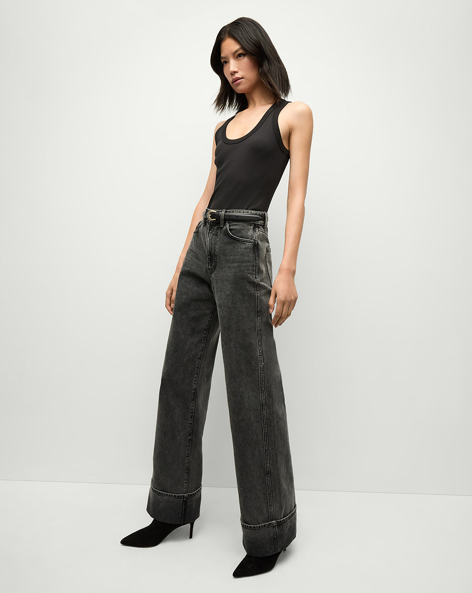 High-Rise Wide-Leg Jeans with Oversized Cuffs | Taylor Denim