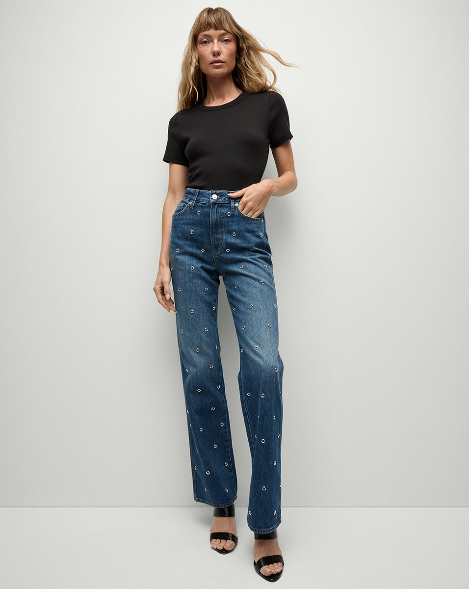 Straight-Leg High-Rise Jeans with Grommets | Dylan Denim