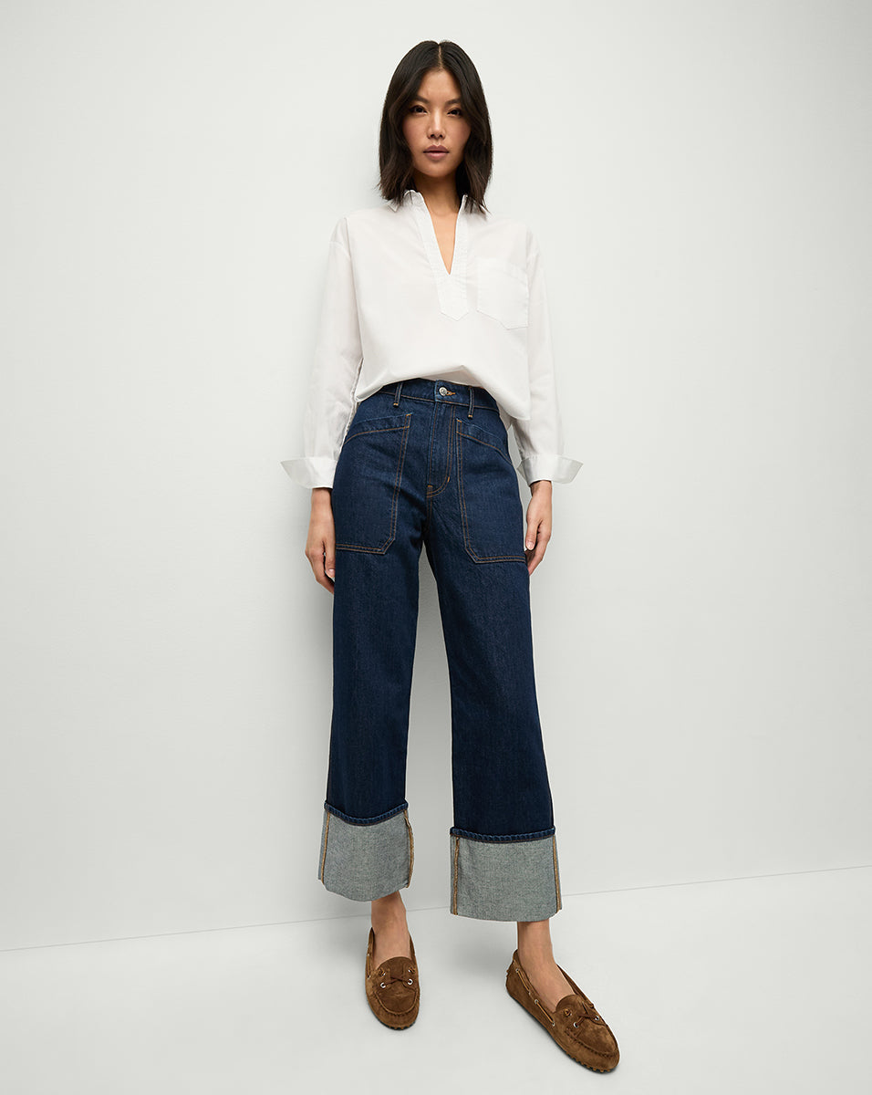 Straight-Leg Cuffed Cargo Jeans for Women | Dylan Denim