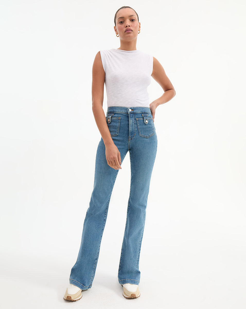 High-Rise Skinny Flare Jeans with Patch Pockets | Beverly Denim