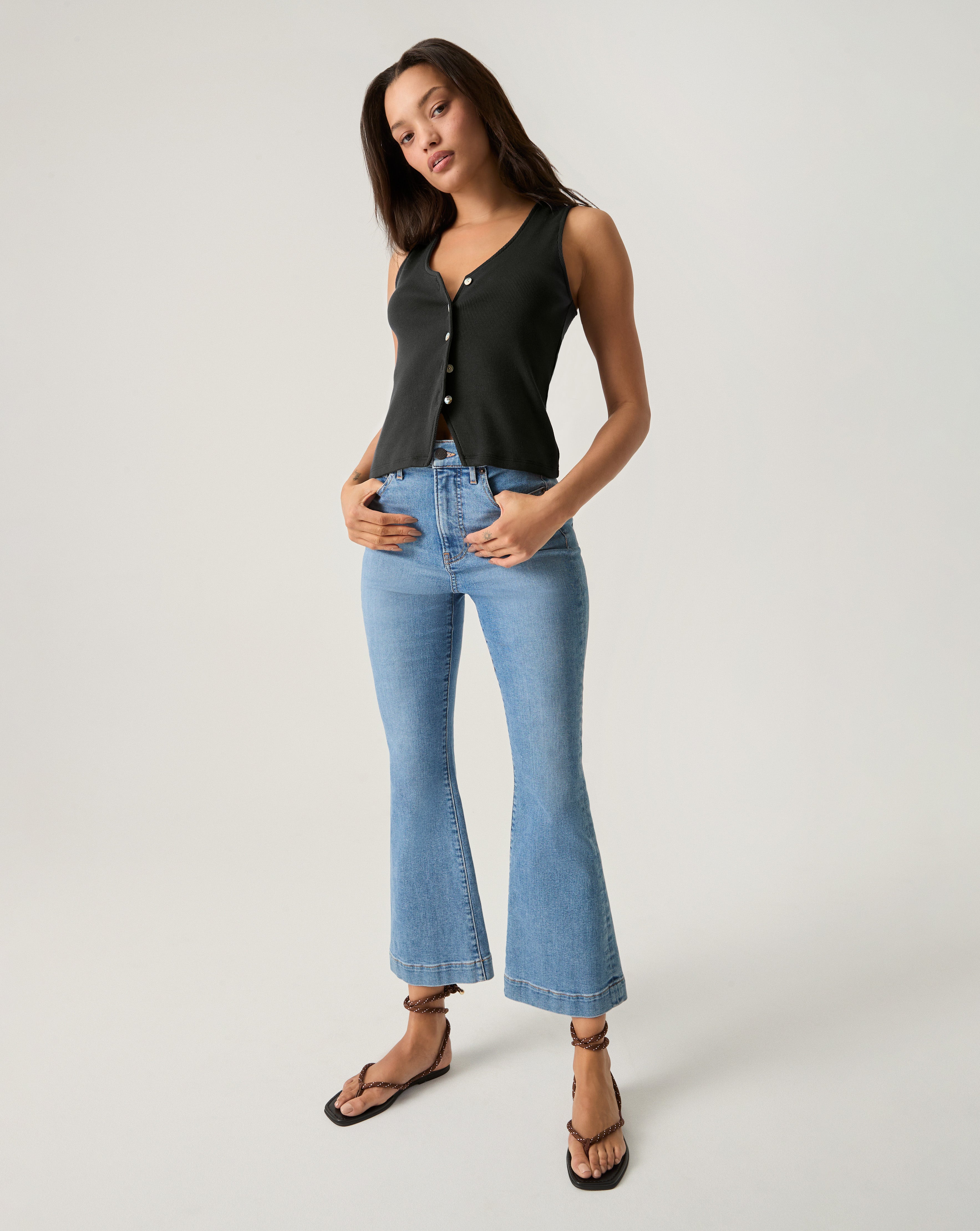 High-Rise Kick-Flare Jeans in Classic Black Wash | Carson