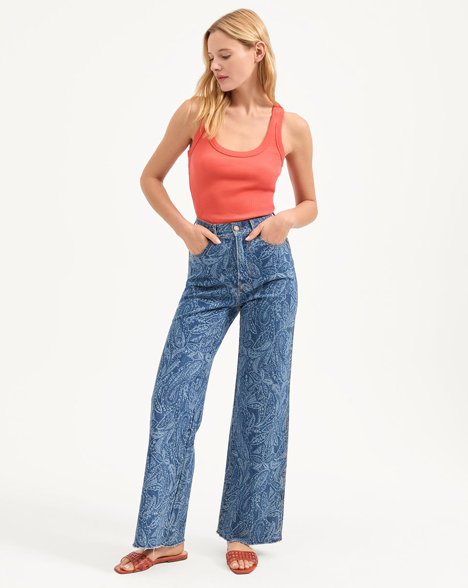 Paisley Print Wide-Leg Jeans in Italian Denim | Taylor Jean