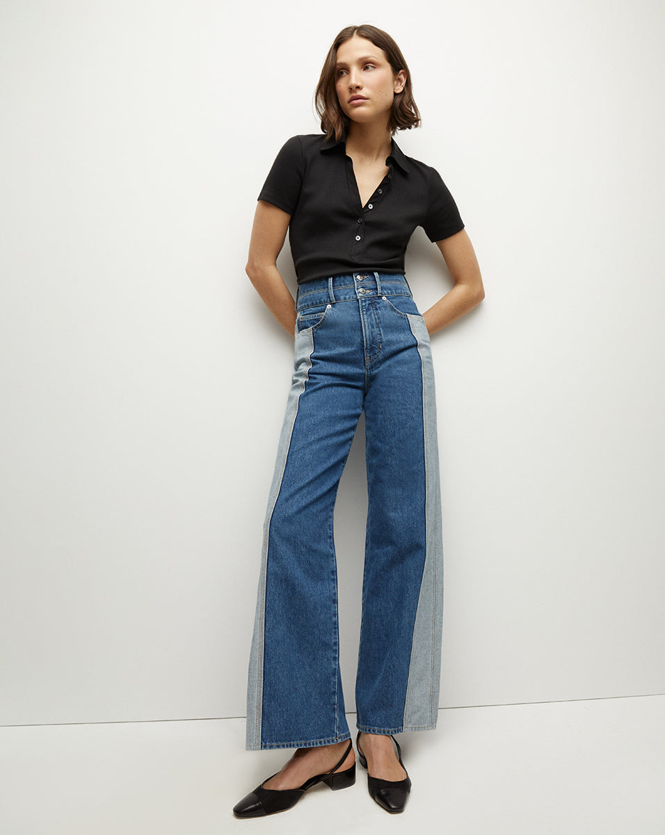 Two-Tone High-Rise Wide-Leg Jeans | Taylor Denim