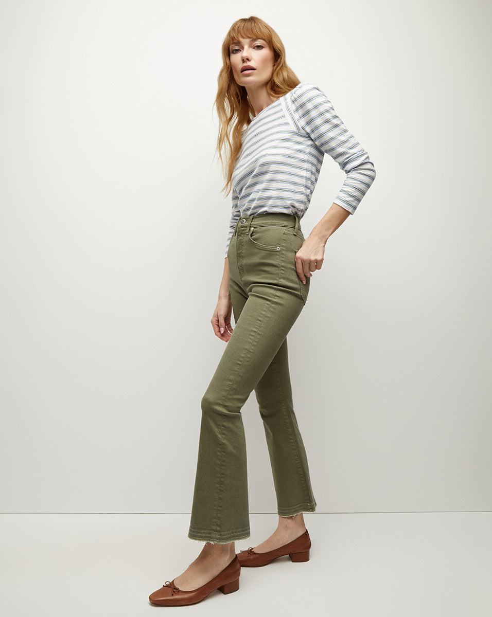 High-Rise Kick-Flare Jeans in Army Green | Carson Denim