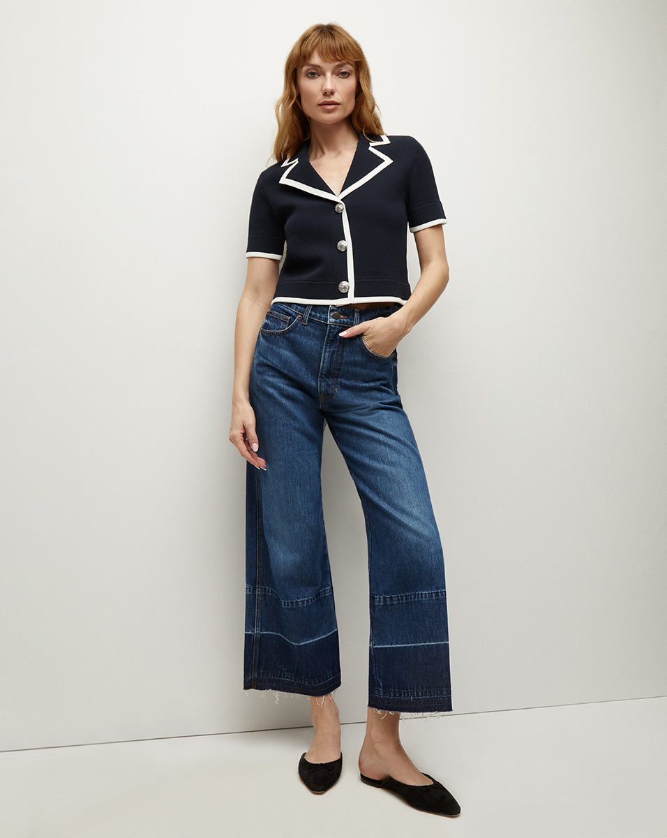 High-Rise Wide-Leg Cropped Jeans with Frayed Hem | Taylor Denim