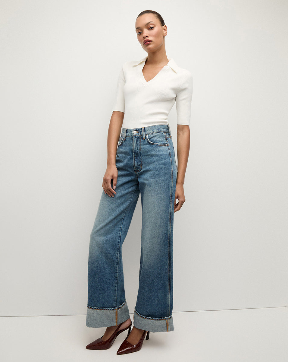High-Rise Wide-Leg Jeans with Oversized Cuffs | Taylor Denim