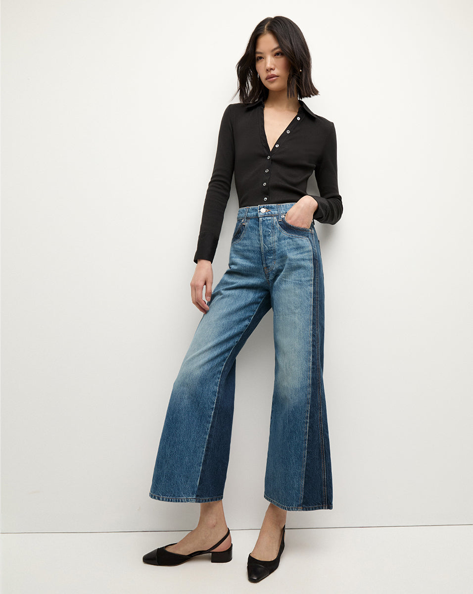 Two-Tone Cropped Wide-Leg Jeans | High-Rise Italian Denim | Taylor