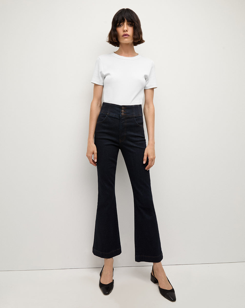 High-Rise Corset Waist Kick-Flare Jeans | Carson Denim