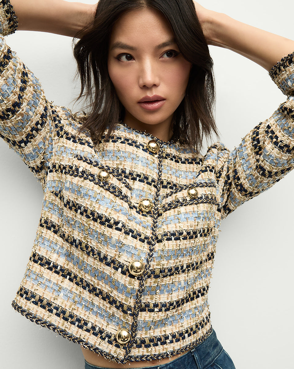 Metallic Tweed Jacket for Women | Italian Stretch Cotton | Sumira