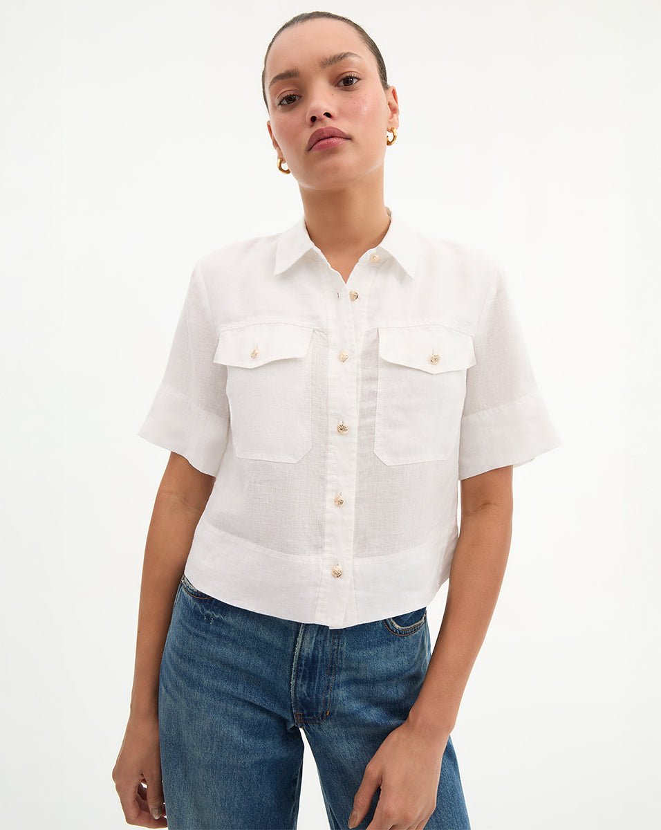 Lightweight Linen Shirt with Cropped Boxy Fit & Pockets | Spruce