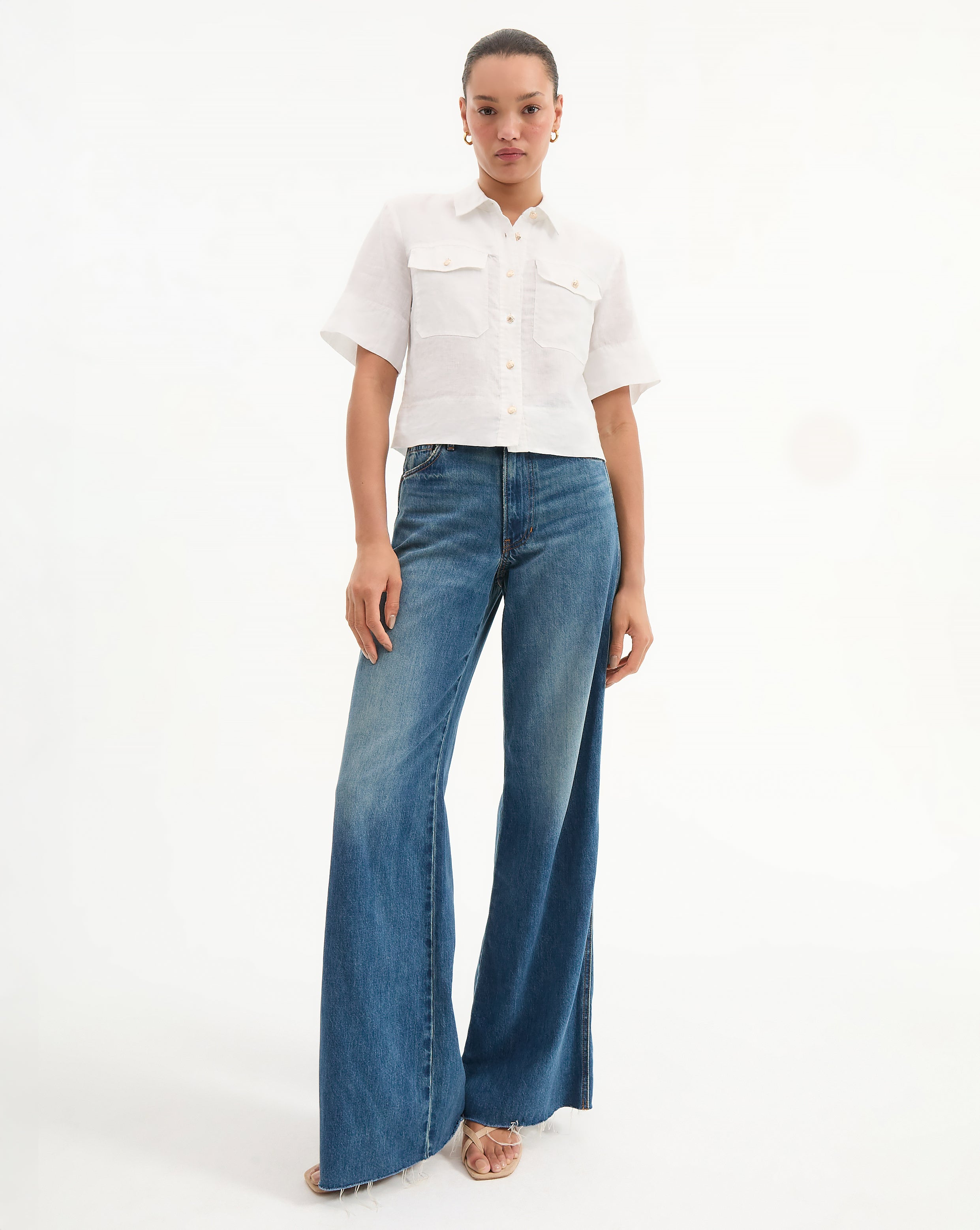 Lightweight Linen Shirt with Cropped Boxy Fit & Pockets | Spruce