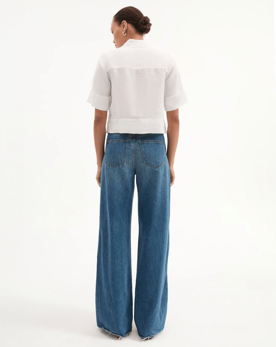 Lightweight Linen Shirt with Cropped Boxy Fit & Pockets | Spruce