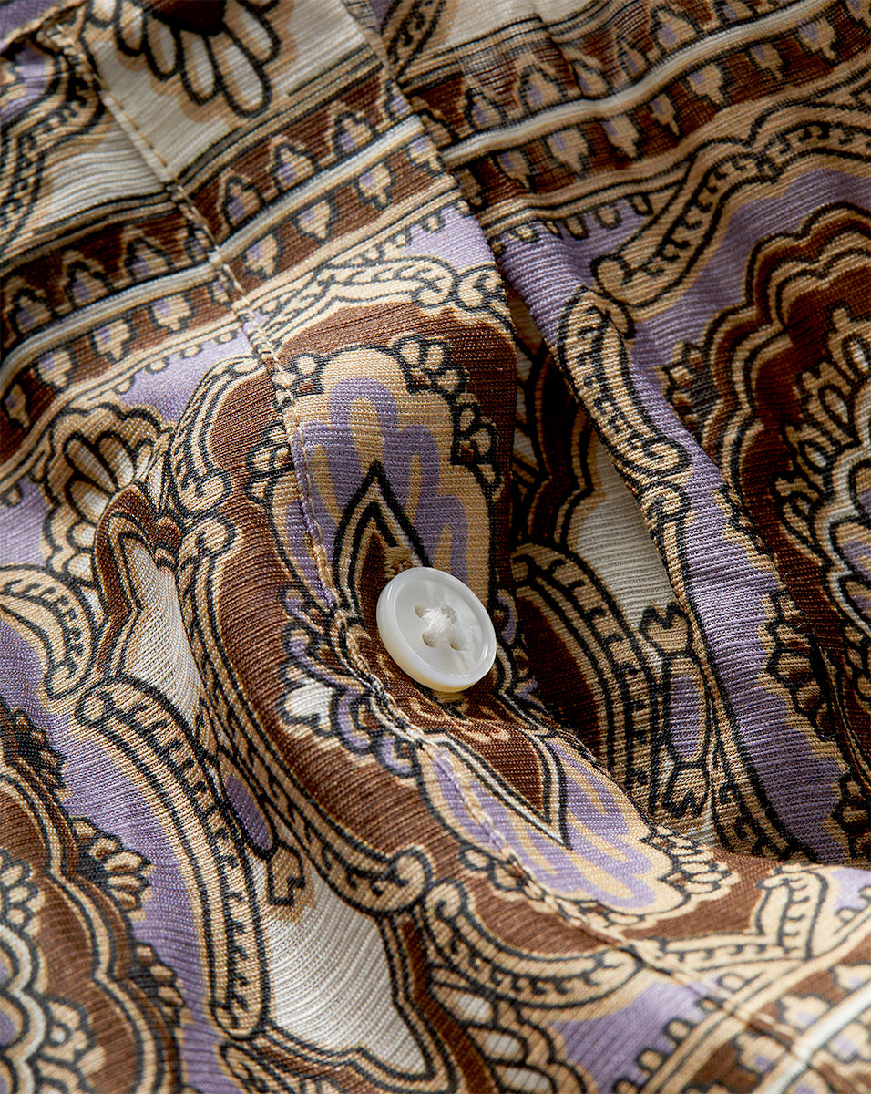 Silk-Linen Blouse with Bohemian Print & Ruching | Ashlynn Top