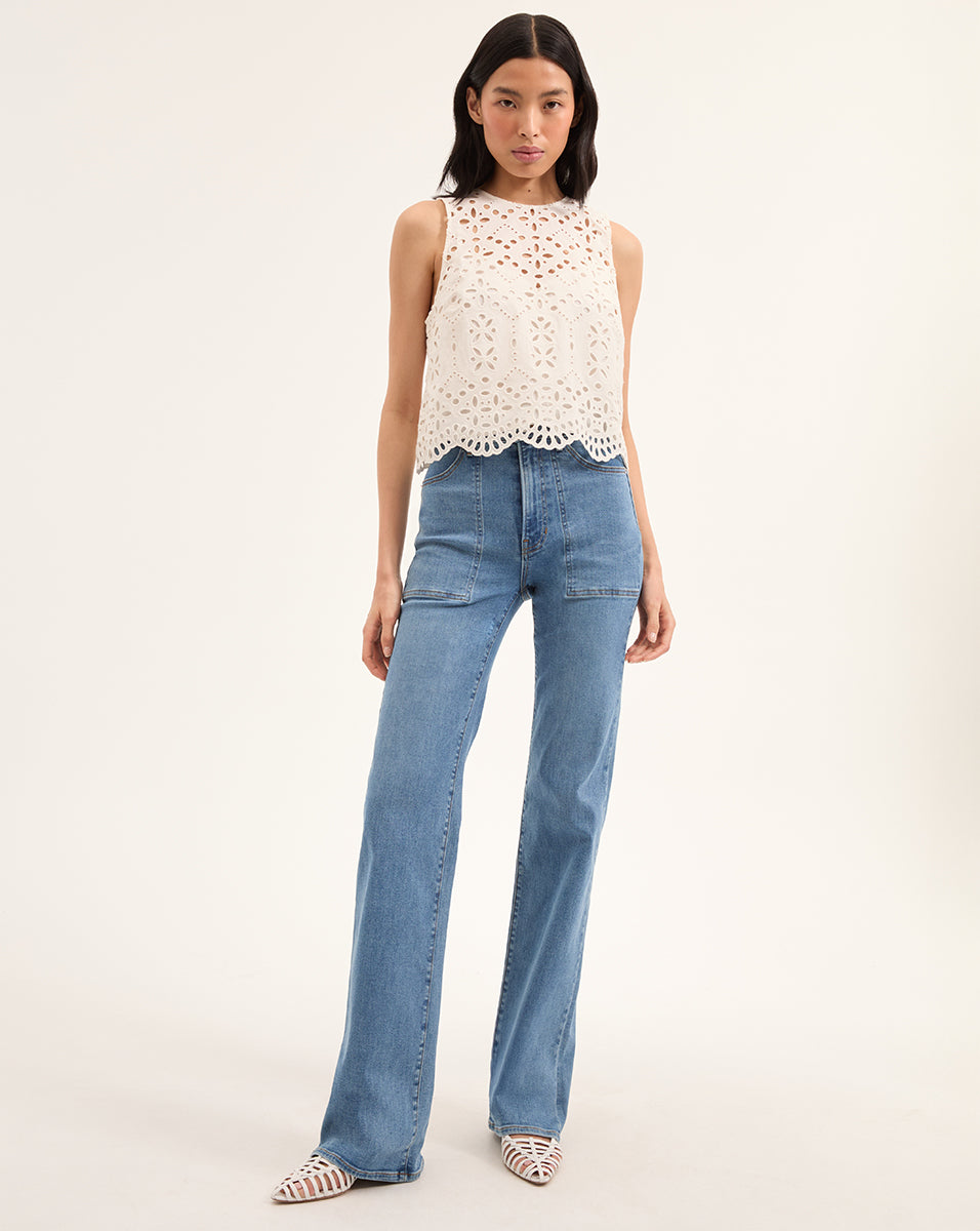 Eyelet Cotton Tank Top with Scalloped Hem | Adelyn