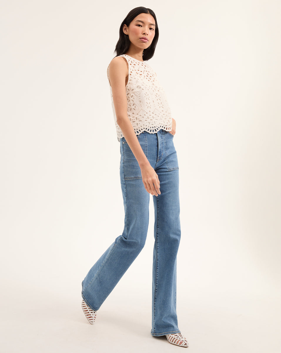 Eyelet Cotton Tank Top with Scalloped Hem | Adelyn