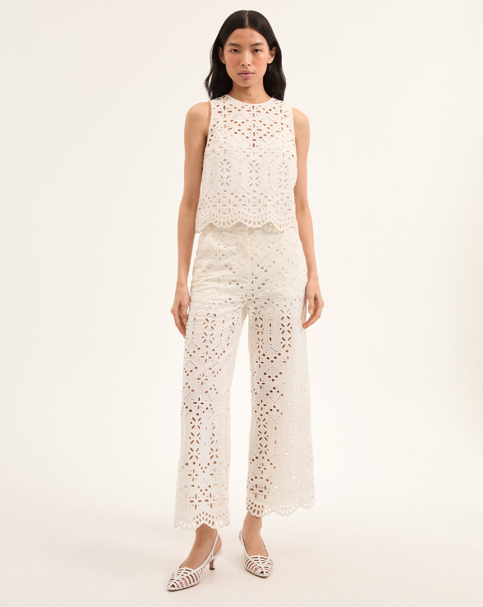 Eyelet Cotton Tank Top with Scalloped Hem | Adelyn