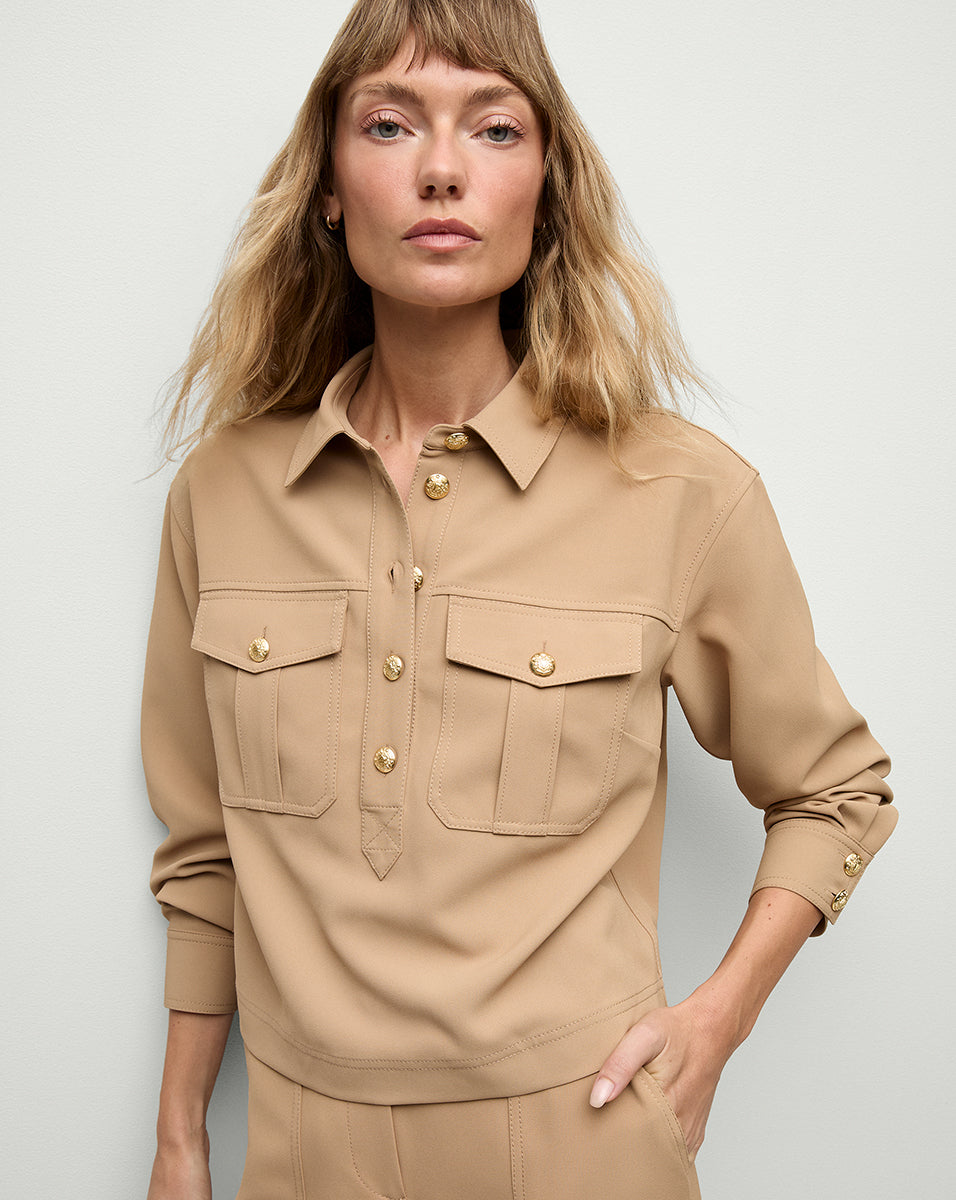 Women's Cropped Safari Shirt with Flap Pockets | Colvin Top