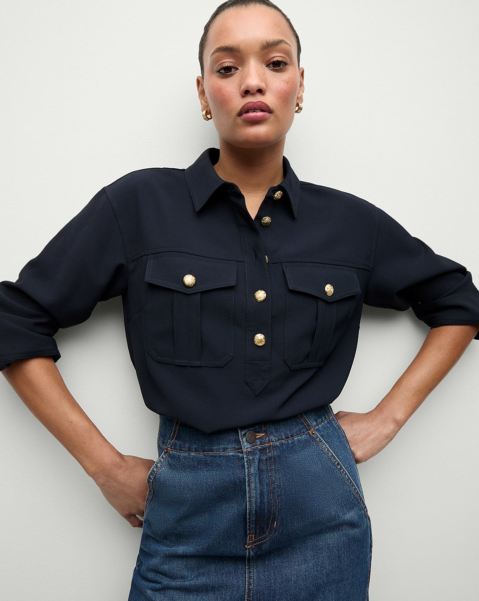 Women's Cropped Safari Shirt with Flap Pockets | Colvin Top