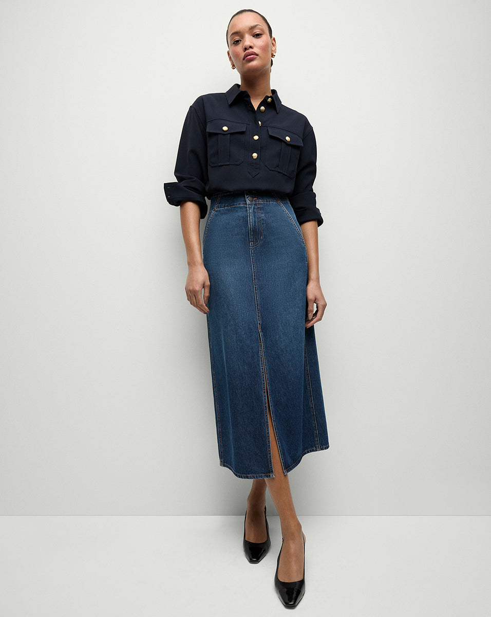 Women's Cropped Safari Shirt with Flap Pockets | Colvin Top