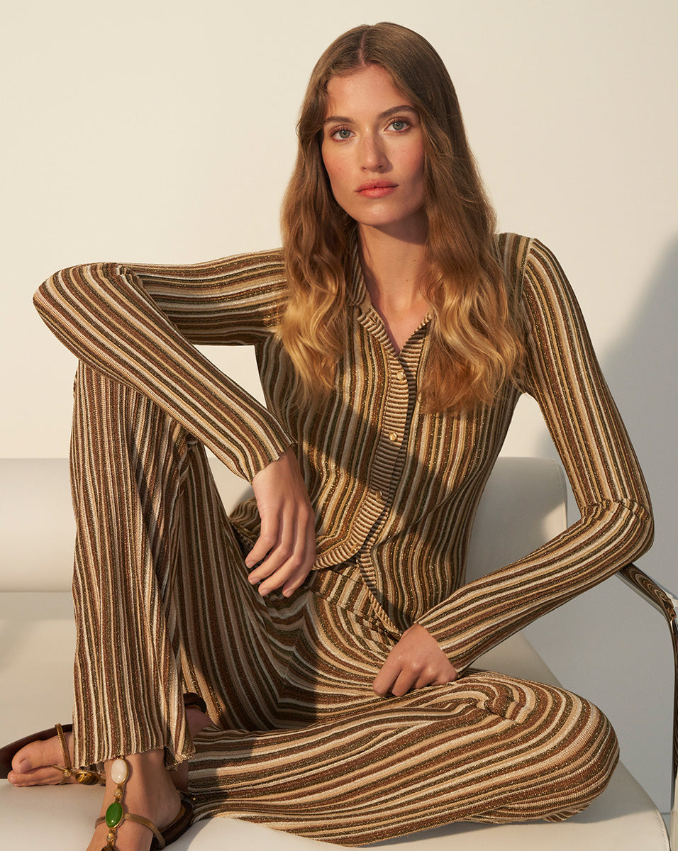 Slim Italian Knit Cardigan with Metallic Stripes | Landon