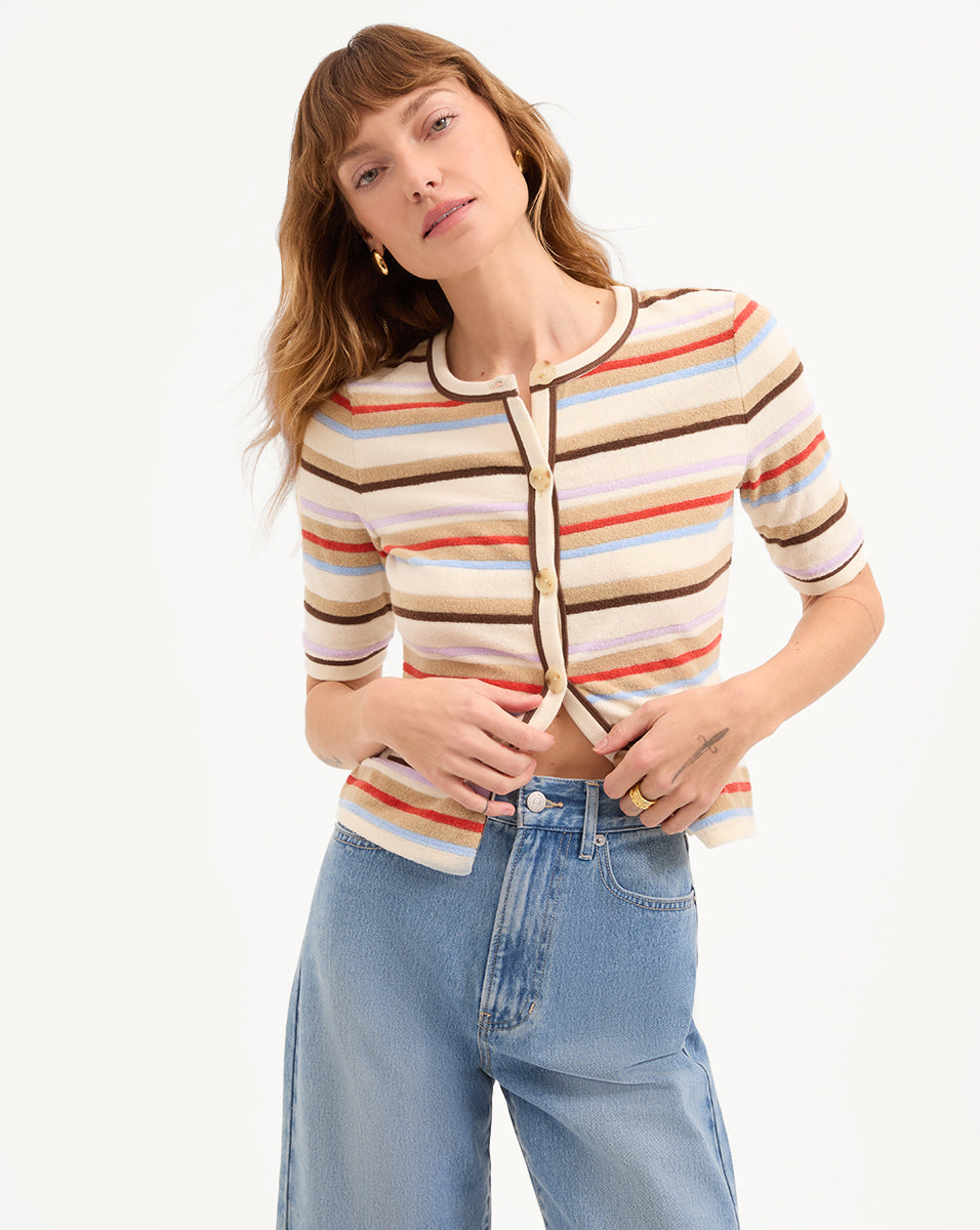 Men's Striped Short-Sleeve Cardigan for Summer | Brendan
