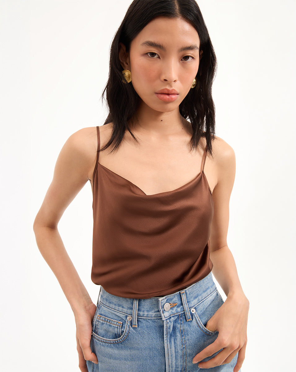 Stretch Silk Tank Top with Draped Neckline | Sola