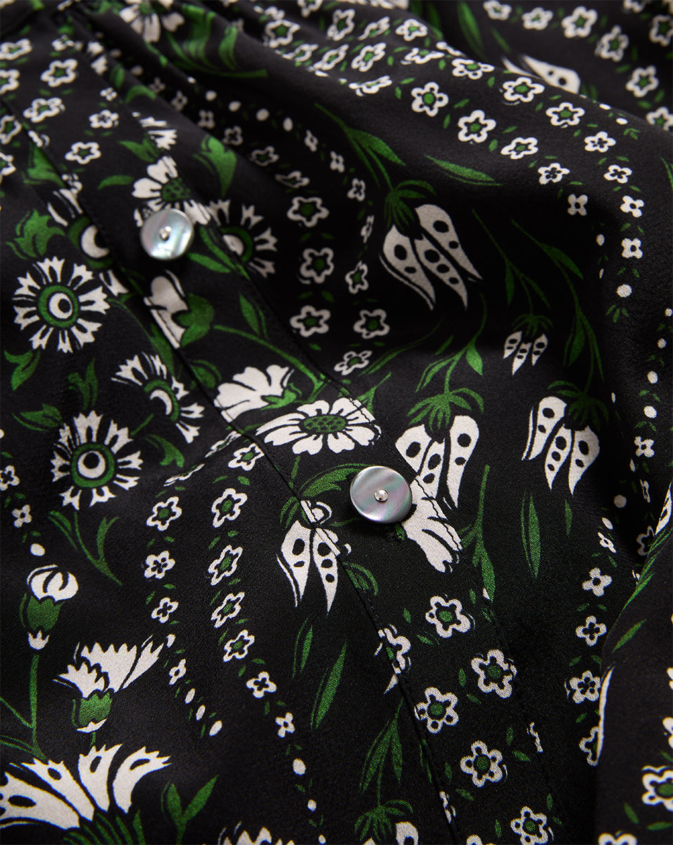 Silk Blouse with Floral Print & Blouson Sleeves | Ashlynn