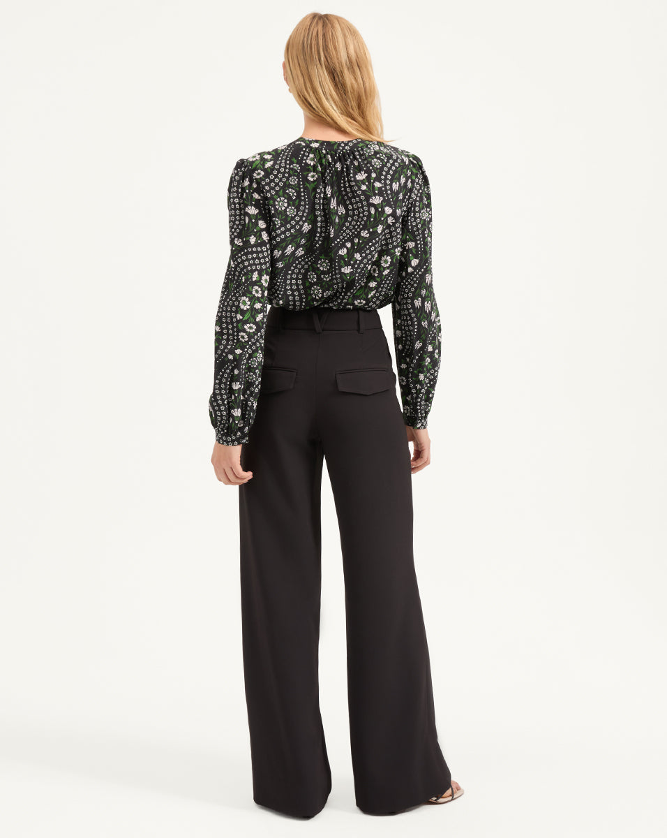 Silk Blouse with Floral Print & Blouson Sleeves | Ashlynn