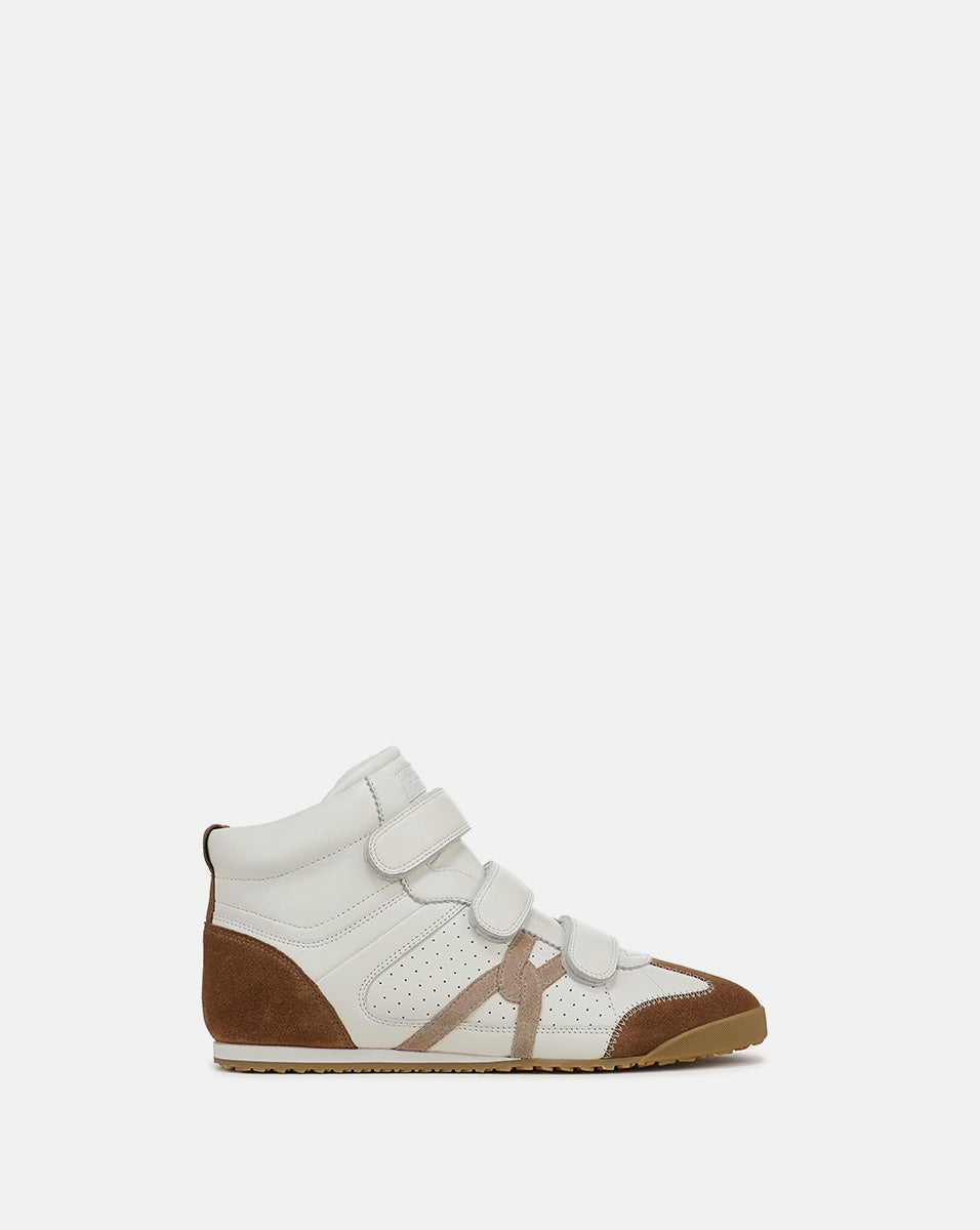 White Leather High-Top Sneakers with Velcro Closure | Nima