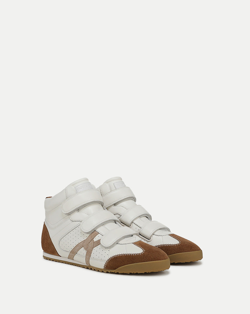 White Leather High-Top Sneakers with Velcro Closure | Nima