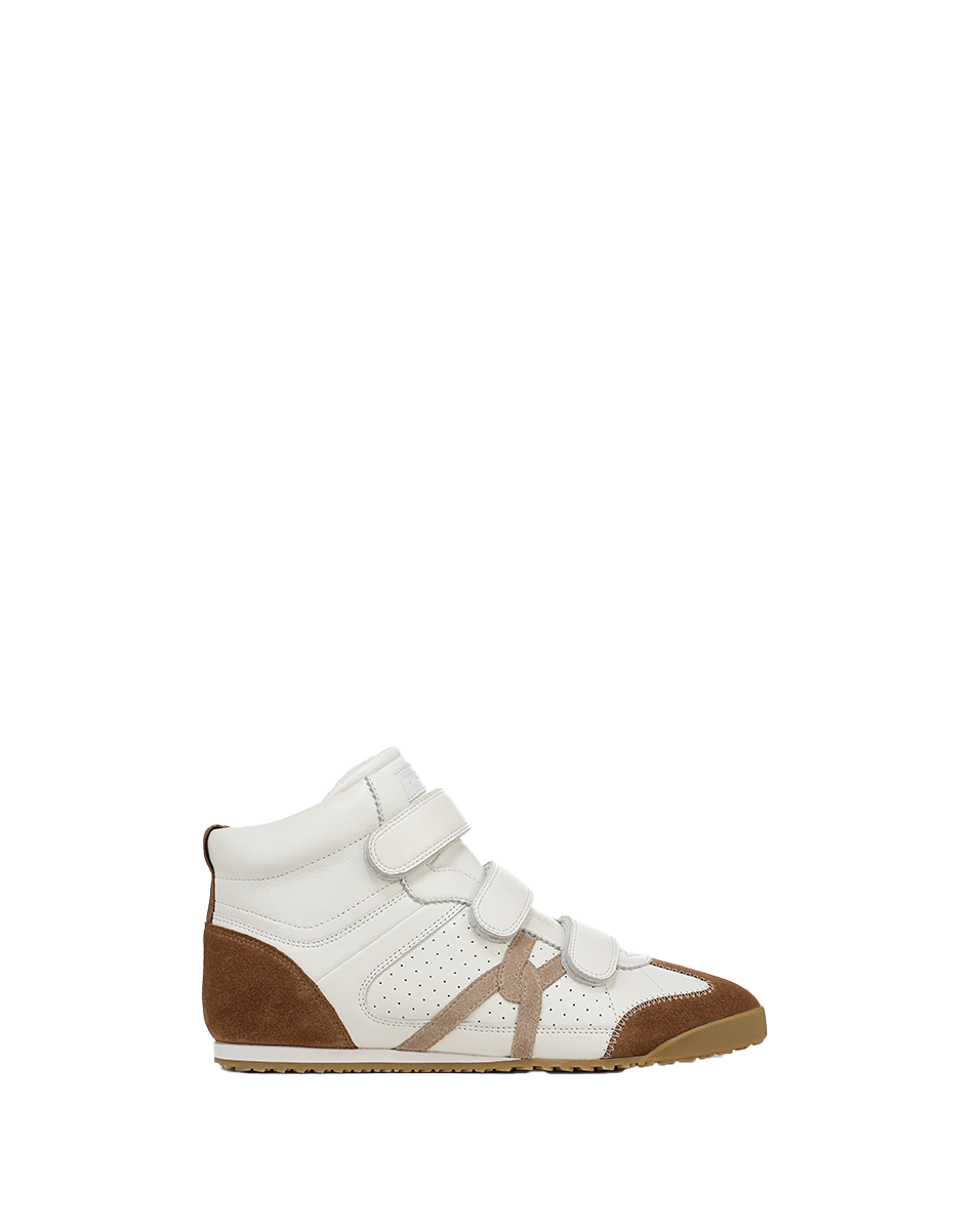 White Leather High-Top Sneakers with Velcro Closure | Nima
