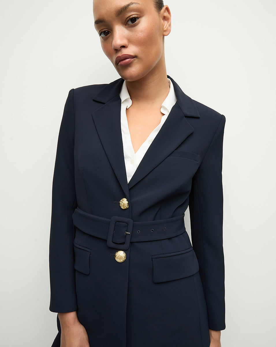 Elongated Blazer with Removable Belt & Gold Buttons | Ryanne Jacket