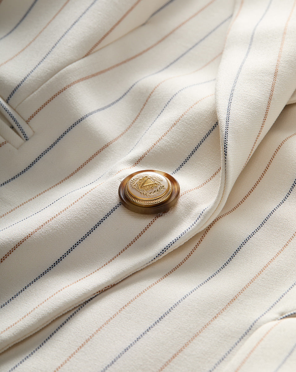 Pinstriped Blazer with Stretch & Pre-Ruched Sleeves | Battista
