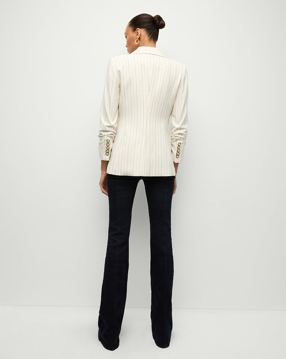 Pinstriped Blazer with Stretch & Pre-Ruched Sleeves | Battista