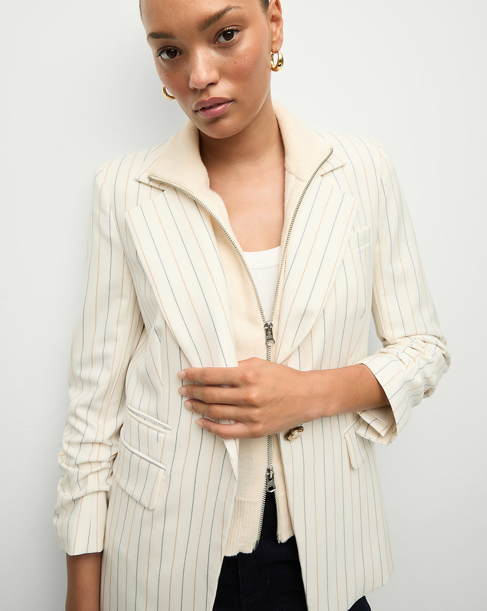 Pinstriped Blazer with Stretch & Pre-Ruched Sleeves | Battista