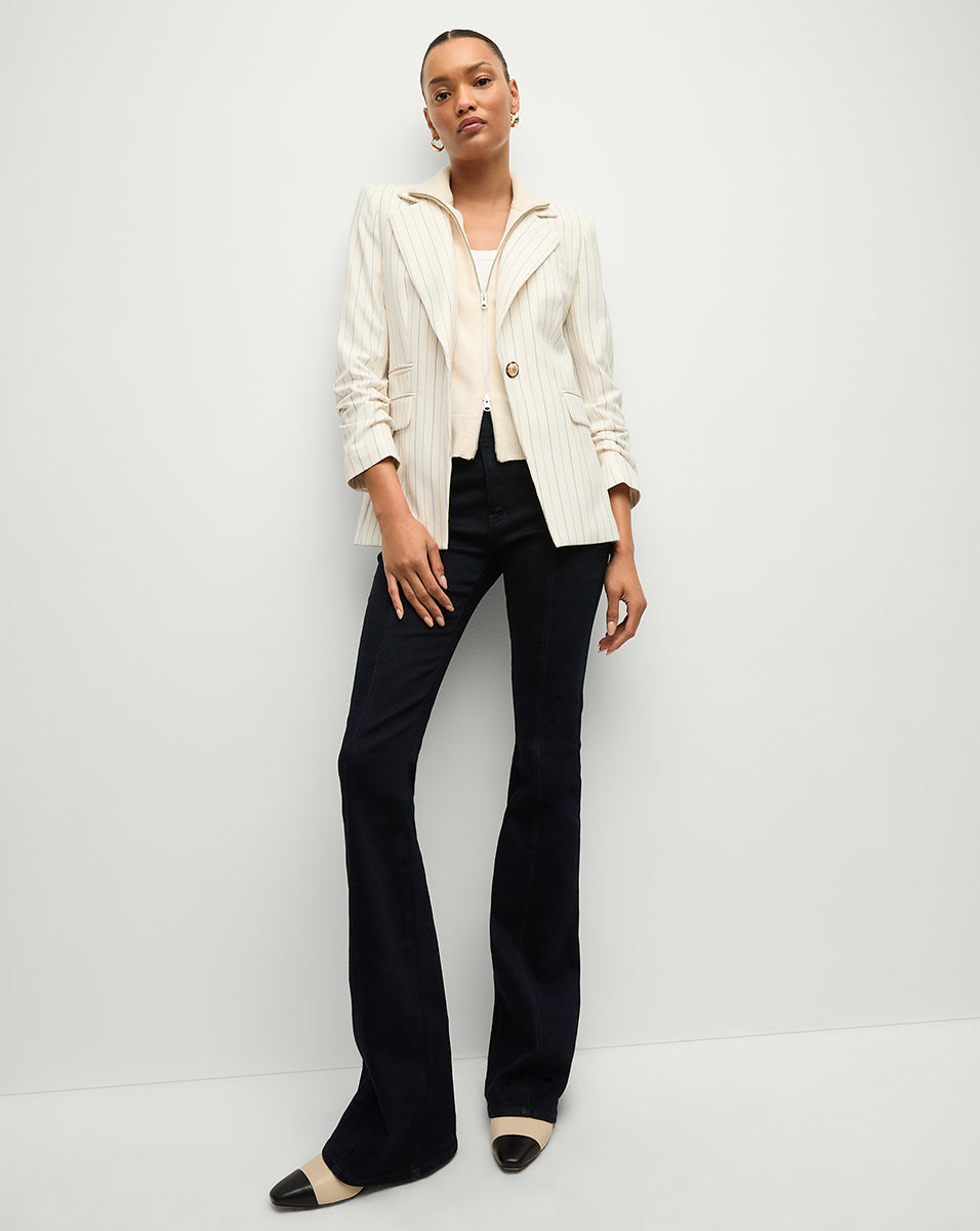 Pinstriped Blazer with Stretch & Pre-Ruched Sleeves | Battista