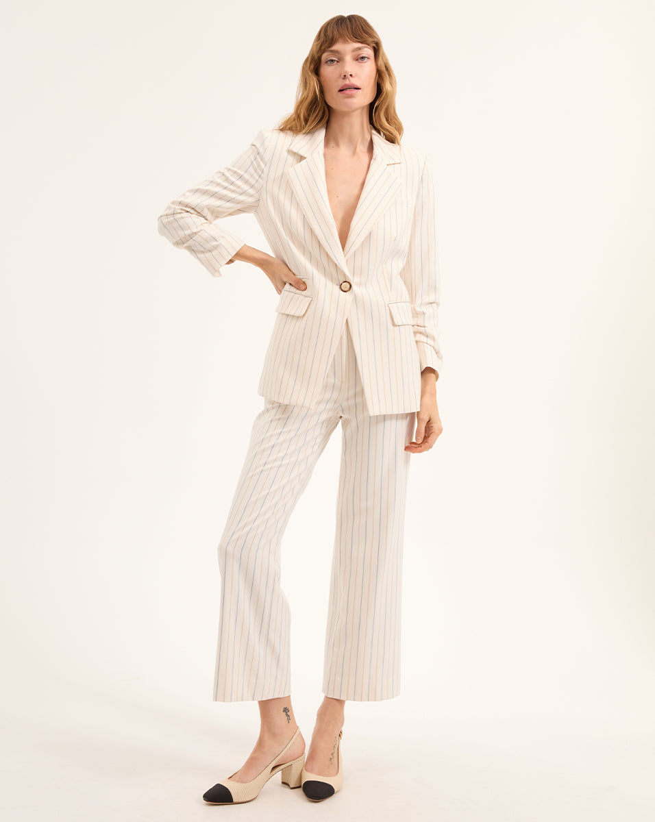 Pinstriped Blazer with Stretch & Pre-Ruched Sleeves | Battista